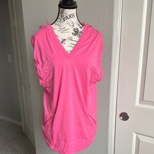 NIKE pink V-Neck Top Soft Lightweight Fabric with a hoodie